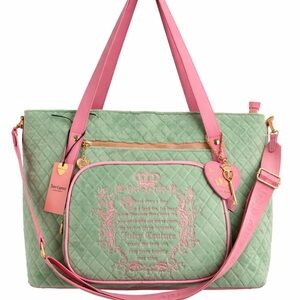 💚💗 Juicy Couture Quilted Tote – Green & Bubblegum Pink – Statement Y2K Bag 💗💚